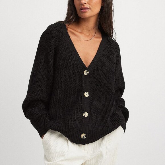 NWT NA-KD Oversized Knitted Cardigan in Black - Picture 1 of 9